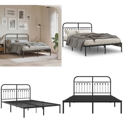 Cadre de lit métal sans matelas avec tête de lit noir 140x190cm - Cadre De Lit - Lit Double - Lit Metal - Lit Avec Têtière - Meuble Chambre - Home & Living (1/5)