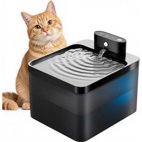 Fuente de agua para gatos - Dispensador de agua - Flujo de agua fresca - Inalámbrico con sensor - 2,2 litros - Negro (1/5)