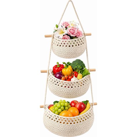 Corbeille de Fruits Suspendue, rangement de fruits, Paniers de Rangement Suspendus (1/4)