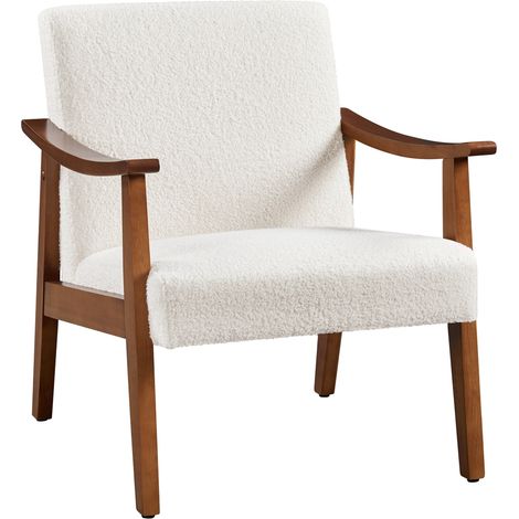 Yaheetech – Fauteuil relax ivoire avec accoudoirs courbes – Cadre en bois d’hévéa – Dimensions 62×70×74 cm – Confort optimal avec mousse haute densité (1/5)