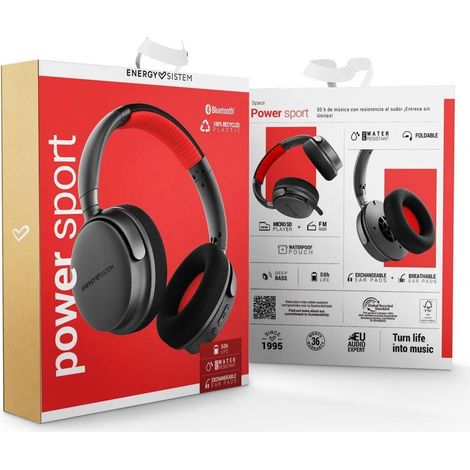 Auriculares de Diadema con Bluetooth ENERGY SISTEM Power Sport - USB Tipo C · Jack 3.5mm · BT · Micrófono · Negro