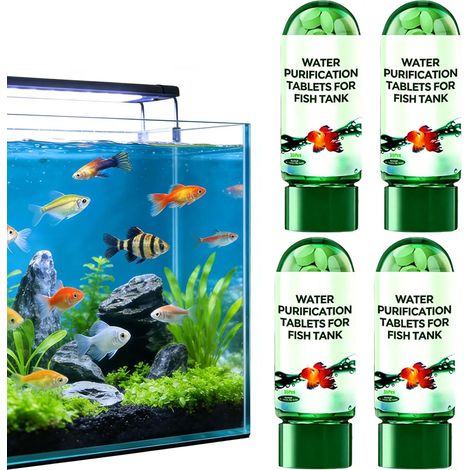 Comprimé de Purification de L'eau pour Aquarium,4PCS Comprimé Portables de Purification de L'eau pour Aquarium,Comprimés de Nettoyage de L'eau pour Aquarium,Aquarium Water Purification Tablet (1/5)
