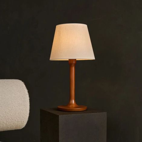 Lampe à poser en bois d'hévéa marron châtaigne avec abat-jour en tissu E27 55 x 30 cm - PANGIVO (1/5)