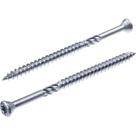 Lot de 100 - Vis à Bois - Acier Inoxydable - Pointe Cut et Encoche de Coupe pour Construction de Terrasse Tête Fraisée TX Argent 5x80cm