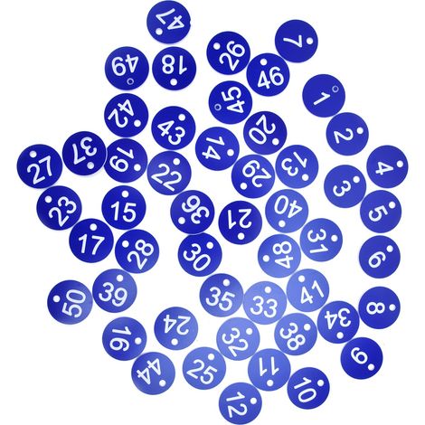 50 étiquettes numérotées (1 à 50) bleues pour l'élevage (bétail, apiculture, reproduction). (1/5)