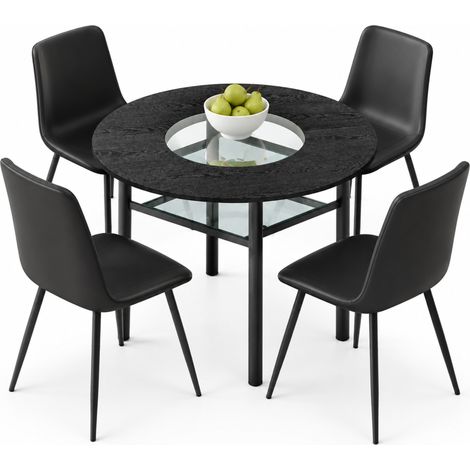 ELVMI Ensemble Table et Chaises avec 1 Table et 4 Chaises, Verre, MDF, Métal et Similicuir, Marron et Noir (1/5)