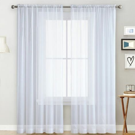 Rideau Panneau Skira pour Salon, Tringle à Fenêtre, Voilage Semi-Transparent pour Chambre, Voile Blanche, 100x130 cm - Lot de 1 (1/3)