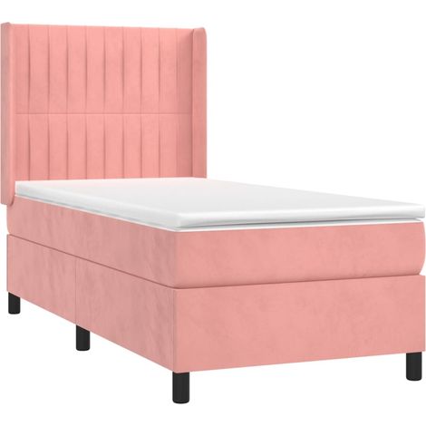 vidaXL Sommier à lattes de lit avec matelas Rose 90x190 cm Velours (1/5)