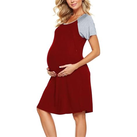 Abito premaman estivo da donna a maniche corte con cerniera, camicia da notte per allattamento, pigiama per allattamento, vestito premaman da donna
