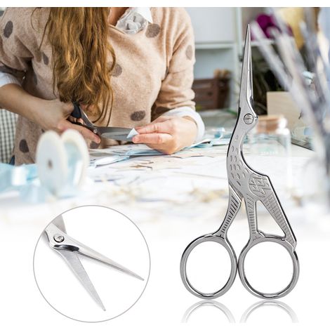 Ciseaux de couture rétro en acier inoxydable, forme de grue, pour tailleur et confection artisanale, couleur argent. (1/5)