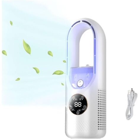 Ventilateur de table sans pales avec humidificateur, petit ventilateur brumisateur personnel, 6 vitesses, ventilateur de chevet silencieux pour chambre à coucher avec minuterie et lumière LED, ventila (1/4)