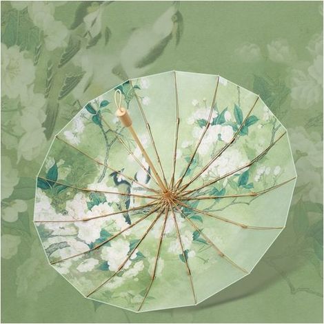 Parasol oriental pliable 16 baleines - Coupe-vent et protection UV50+ - Imprimé floral coloré - Grande taille 2 personnes - Idéal voyage et voiture - Motif végétal (1/5)