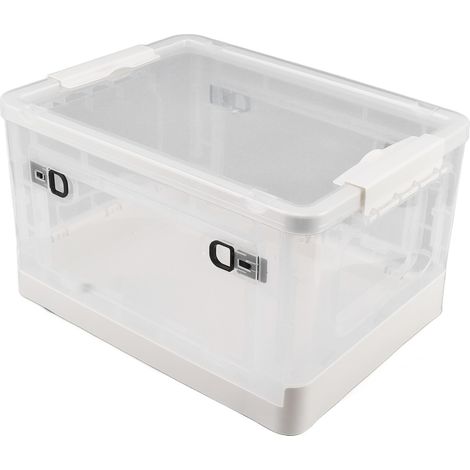 Transparente Aufbewahrungsbox, faltbar, stapelbar, an 3 Seiten zu öffnen, mit Rollen, für Bücher und Kleidung, Größe M (55 Liter) (1/5)