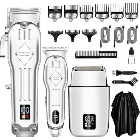 TIVCROXS - Kit de tondeuse à cheveux pour hommes comprenant tondeuse à barbe, rasoir électrique à grille et machine de de cheveux. Kit d'entretien de la barbe pour hommes à domicile. (1/5)