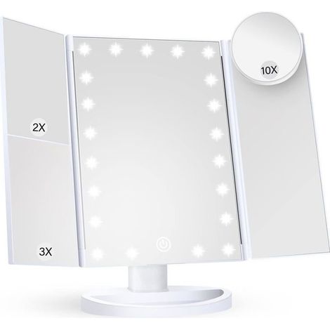Miroir de maquillage miroir de courtoisie avec lumières,miroir de maquillage trois volets,miroir de maquillage LED portable,blanc (1/5)