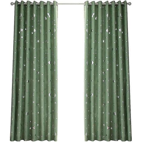 Fenstervorhänge mit Sternen- und Mondmotiv-100130 cm-green