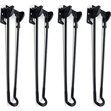 Lot de 4 pieds de table pliables en épingle à cheveux en métal robuste, avec vis de montage et coussinets en caoutchouc, hauteur 33 cm, noir (1/5)