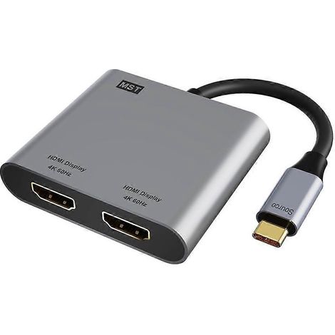 USB-C-zu-Dual-HDMI-Adapter, kompatibel mit 4K bei 60 Hz, USB-C-Hub zur Erweiterung des Displays auf zwei Bildschirme mit MacBook Air/Pro und Laptops. (1/5)