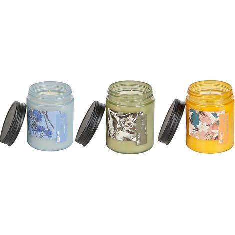 Beliani Scented Candles Blue Soy Wax of 100% Cotton Wick Glass (pack of 3) Does Not Require Assembly, 7 x 7 x 9 cm FRUITY BLOOM (1/5)