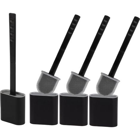Brosse WC en silicone avec support – Brosse WC plate en silicone pour le dessous du rebord – Brosse WC murale, sans perçage – Jetable dans les toilettes, anti-goutte – Support de brosse WC suspendu, l (1/5)