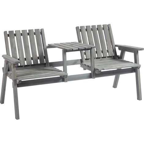 Banco De Jardín Con Mesa, Zona De Estar, Muebles De Jardín, Con Orificio Para Sombrilla, Banco Y 2 Sillas, Madera Maciza, Gris, 152 X 70 X 83 Cm
