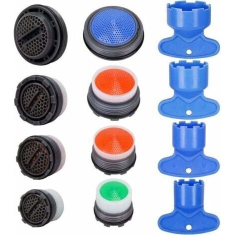 Lot de 12 aérateurs M16,5/M18,5/M21,5/M24, filtre d'aérateur de robinet, buse de robinet, filetage externe, économie d'eau de cuisine avec 4 clés pour la maison, la salle de bain (1/4)