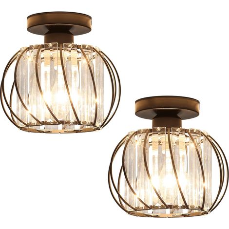GOECO 2 pieces of modern crystal ceiling light E27 Base Cage Ceiling Lamp For Kitchen Dining Room Corridor Balcony Entrance Black (Bulb not included) (1/5)