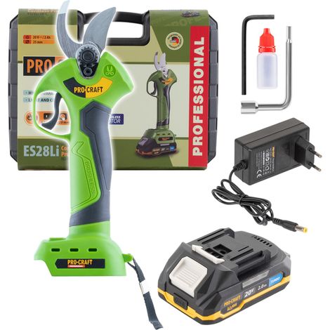 Procraft ES28Li Podadora de ramas con batería 20 V sin escobillas + 1 batería de 2,0 Ah + cargador + maletín