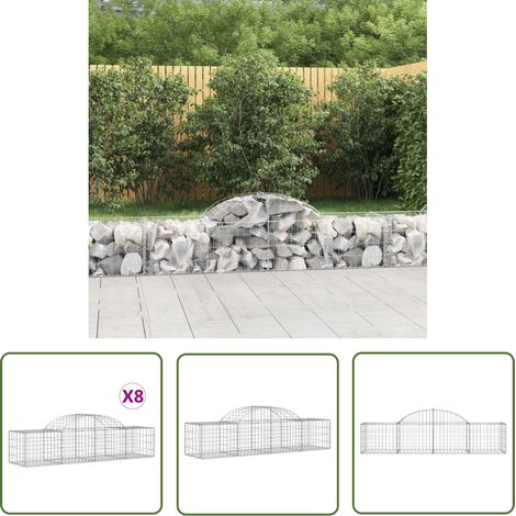 The Living Store Gabionen mit Hochbogen 8 Stk. 200x50x40/60 cm Verzinktes Eisen - Gabionen - Gabionenwände - Gartendeko - Gartenzubehör - Zaun (1/5)