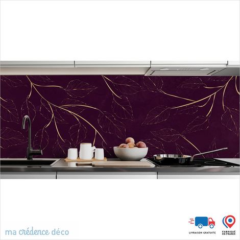 Crédence : Feuilles dorées - Couleur Violet pourpre - Alu composite - 120 - 60 (1/3)