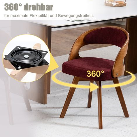 Lot de 2 chaises à manger bois modernes siège pivotant. Coussin lin coton dossier courbé,style accent cuisine et café rouge vin. (1/5)