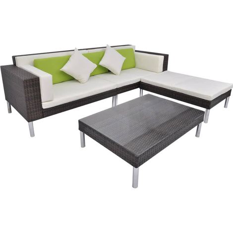 Maison Exclusive - Set Divani da Giardino 4 pz con Cuscini in Polyrattan Marrone (1/5)