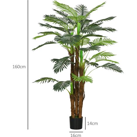 Palmier artificiel 160 cm, plante verte d'intérieur avec 36 feuilles, arbre décoratif en plastique pour maison, bureau ou terrasse, décoration végétale réaliste pour extérieur et intérieur (1/5)
