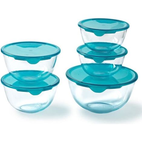 Set mit 5 Schalen mit Deckel - PYREX - 2x 0,5L + 1x 1L + 2x 2L (1/4)