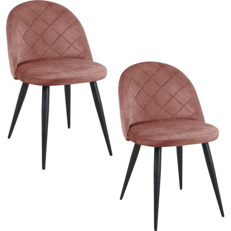 Esszimmerstühle mit Samt 2er Set AKORD SJ.077 Gepolsterter Gesteppter Stuhl aus Velours in Rosa (1/5)