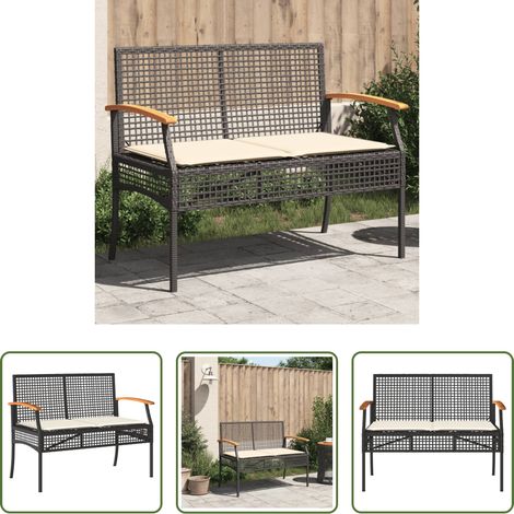 Gartenstuhl - Gartenbank mit Kissen Schwarz Poly Rattan Akazienholz (1/5)