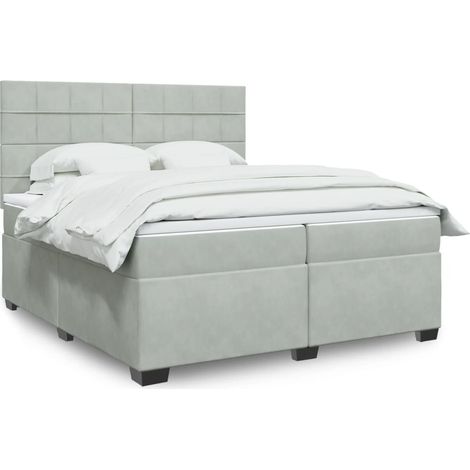 vidaXL Sommier à lattes de lit et matelas Gris clair 200x200cm Velours (1/5)