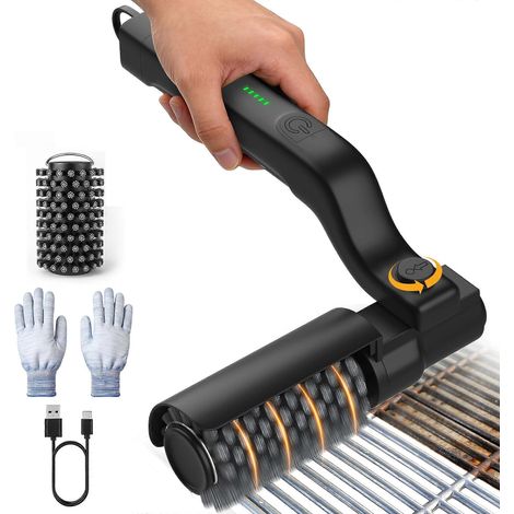 Filiyano-Brosse électrique rotative pour barbecue extérieur, 3 vitesses, en acier inoxydable, autonomie de 90 minutes. (1/5)