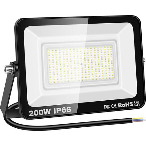 RIGIDON 1x 200W Projecteur d'extérieur Led, 20000 LM Luminaire Exterieur, IP66 étanche Éclairage de Sécurité Lampe Pour Patio Garage Terrasse Jardin Chantier, 6000K Blanc Froid (1/5)
