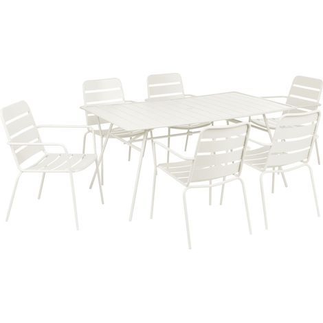 Ensemble de Salle à Manger de Jardin Moderne 6 Places Table avec Trou de Parasol et Chaises en Fer Galvanisé Beige Clair Terenzo (1/5)