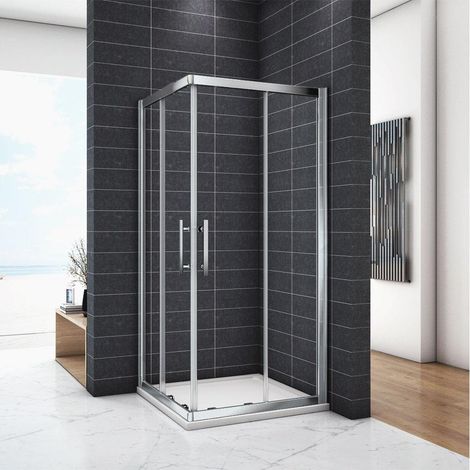 Box Doccia Angolare Due Porte Scorrevoli Alte 185 cm Vetro Temperato Trasparente 6 mm Telaio Cromato Lucido 80x80 cm (1/5)
