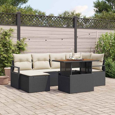vidaXL Set da Pranzo per Giardino con cuscino 7 pcs Nero e Crema (1/5)