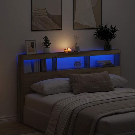vidaXL Armoire tête de lit avec LED chêne artisanal 180x17x102 cm