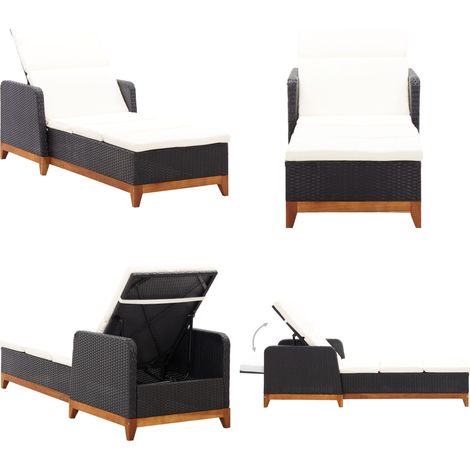 Sonnenliege Poly Rattan und Massivholz Akazie Schwarz - Sonnenliege - Gartenliege - Outdoor Möbel - Poolside Lounge Chair - Relaxsessel - Home & Living (1/5)