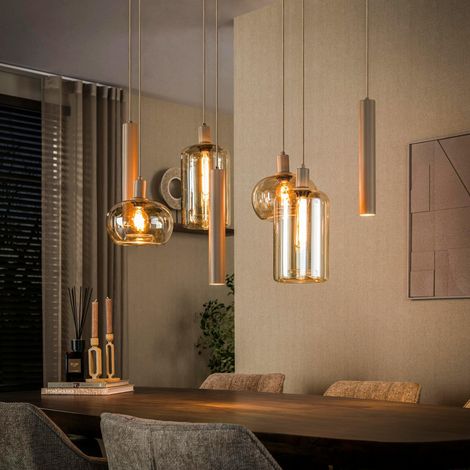Suspension de table verre et métal beige 7 lampes NIAGARA (1/5)