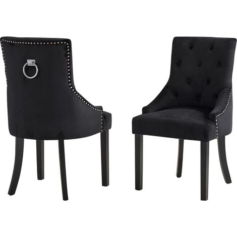 Velvet Armchair,Dining Chairs Set of 2, Upholstered Accent Side Chair,Armchair for Living Room Bedroom Restaurant Lounge,with Ring Knocker,Velvet Fabric (Black) (1/5)