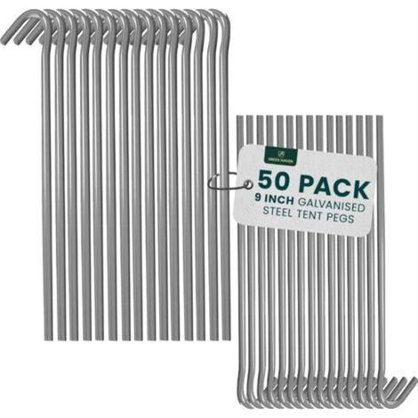 50er-Packung extrem starker 23 cm (9 Zoll) Zeltnägel – Langlebige, verzinkte Stahl-Erdanker – Rostfreie Metallnägel für Camping, Pavillons, Wandern und Outdoor-Aktivitäten – 50er-Packung (1/5)