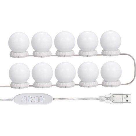 pair LED-Spiegellicht-Set für Schminktisch, mit 10 einstellbaren Glühbirnen, 10 Helligkeits- und 3 Beleuchtungsmodi, USB-Typ, Weiß - Weiß (1/4)