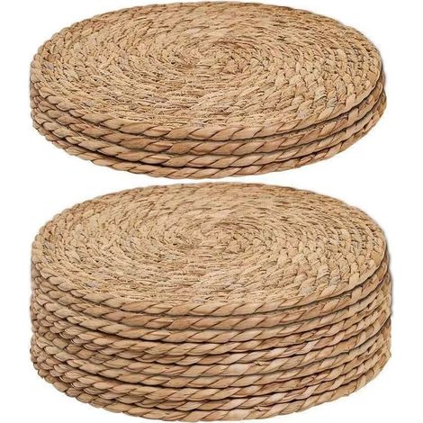 Sets de table tissés en paille jaune, diamètre 20 cm, lot de 14 Sets résistants à la chaleur pour la décoration de restaurants