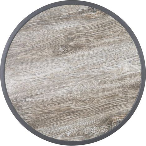 Plateau de table extérieur rond en verre trempé effet grain de bois bord gris 580mm - BOLERO (1/5)